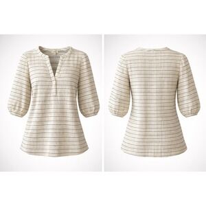 Loft Outlet Womens Smocked Striped Puff Sleeve Blouse Navy White Size S Small